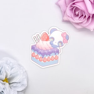 Kawaii Cute Panda with Cake Vinyl Sticker | Animal Sticker | Laptop Decal | Kawaii Sticker | Cute Stickers