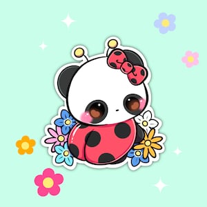 Kawaii Cute Panda Ladybug Vinyl Sticker | Animal Stickers | Laptop Stickers | Kawaii Stickers | Cute Stickers