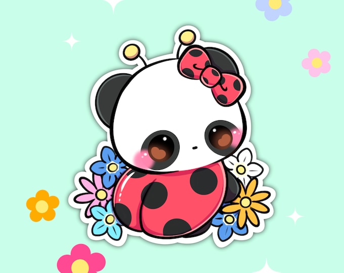 Kawaii Cute Panda Ladybug Vinyl Sticker | Animal Stickers | Laptop ...