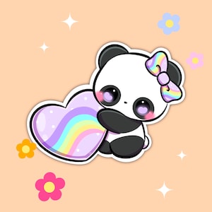 Panda with Pastel Heart Vinyl Sticker | Animal Stickers | Laptop Stickers | Kawaii Stickers | Cute Stickers