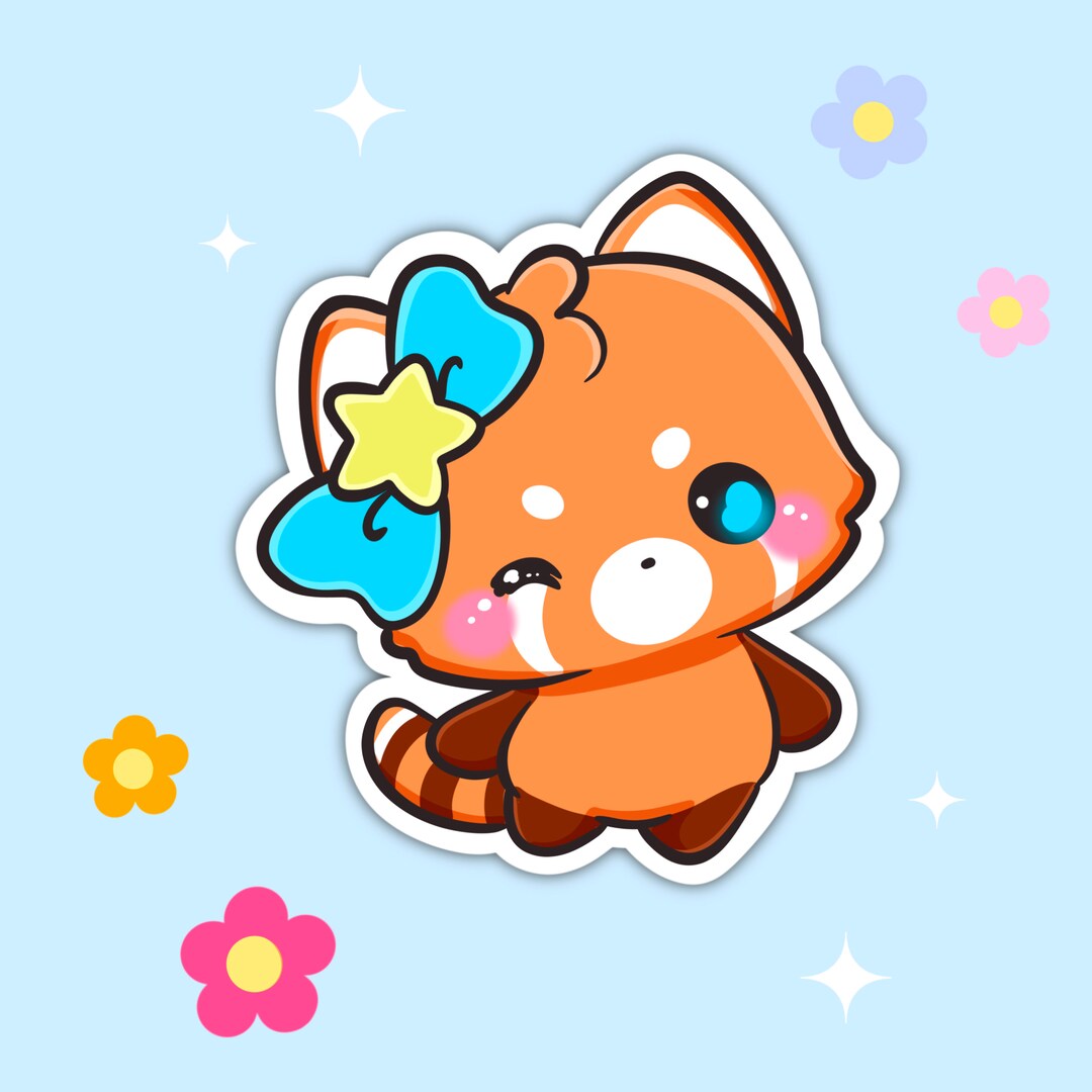 Kawaii Cute Red Panda With Bow Vinyl Sticker | Animal Stickers | Laptop ...