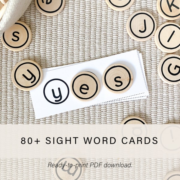 80+ Sight Words • Montessori Homeschool 1-Letter, 2-Letter, and 3-Letter First Word Flash Cards • Aesthetic San-Serif Font • Print Ready