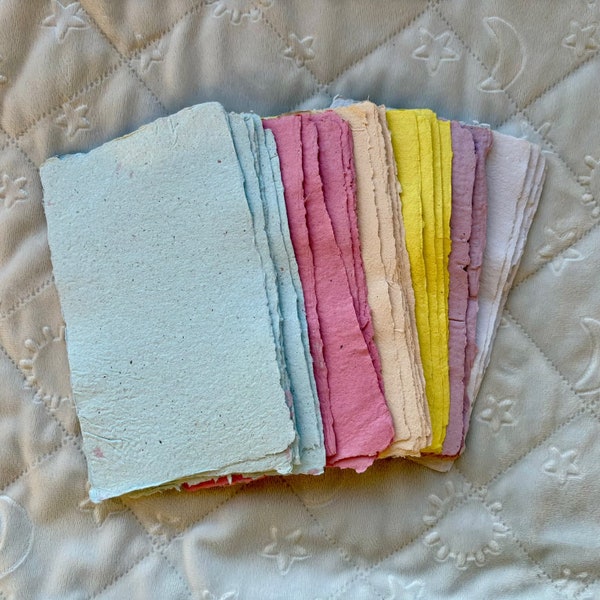 4x6 Handmade colored recycled paper for customizable use such as stationary, invitations or crafting.