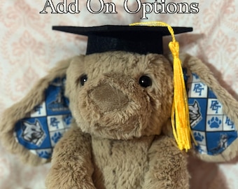 Custom Bunny Add-Ons | Graduation Hat, Sparkle Detail, Pom Poms | Upgrade Your Bunny