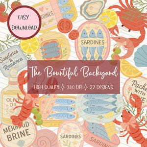 Fisherman Aesthetic Sardines Clipart Set,Cute Sardines Can,Girly Summer,Tinned Fish Bow, Coastal Nautical Summer,Trendy Ocean Beach Vibes