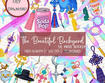 Kpop Demon Hunters Inspired Digital Stickers Clipart Pack, 44 designs, Instant Download PNG and SVG Bundle: Huntr/x, Rumi, Mira, Zoey, Saja