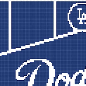 May include: A blue and white pixelated design featuring the Los Angeles Dodgers logo and team name. The logo is a white circle with the letters "LA" inside. The team name is written in a stylized font.