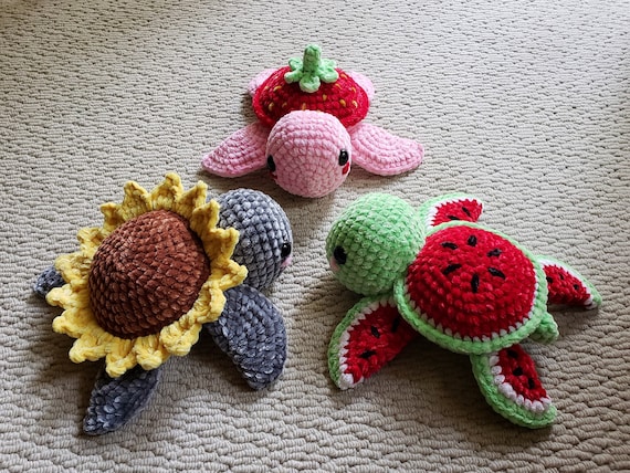 Crochet Turtle | Sunflower Strawberry Watermelon | Handmade Plushie