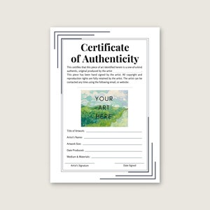 Einfaches Echtheitszertifikat, bearbeitbare Echtheitszertifikatvorlage, Echtheit für Kunstwerk, COA-Authentizitätsvorlagen-Download