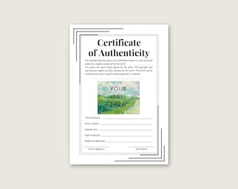 Modelo de Certificado de Autenticidade Editável: COA para Impressão (PSD, Canva, PDF)