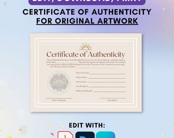 Neutral Artwork Certificate of Authenticity Template (Canva, Photoshop)
