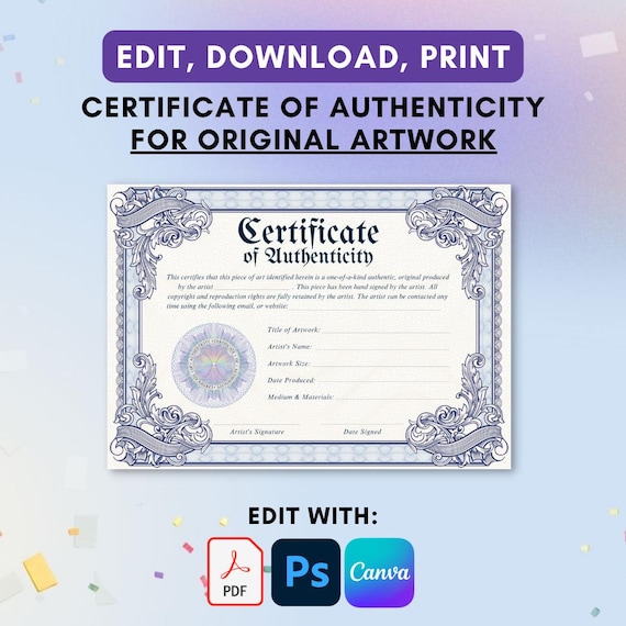 Victorian Certificate of Authenticity Template: Editable Printable