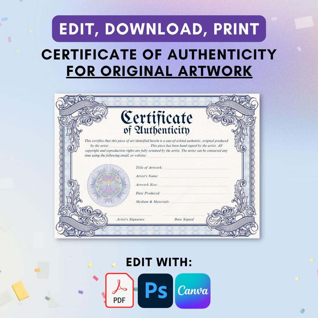 Victorian Certificate of Authenticity Template: Editable Printable