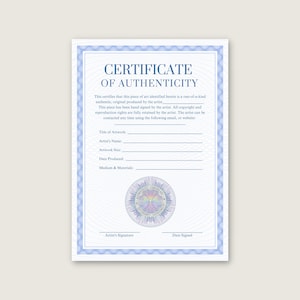 Elegant Traditional Certificate of Authenticity for Artwork with Seal, Instant Download, Authenticity Template COA Printable Canva Photoshop