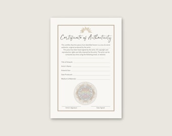 Clean Neutral Certificate of Authenticity for Artwork with Seal, Instant Download, Authenticity Template, COA, Printable, Canva, Photoshop