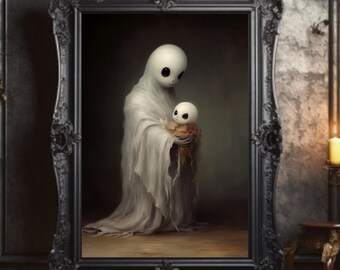 My Little Ghost Premium Matte Poster / Cute Ghost Art / Adorable Ghost Family Print / Spooky Art / Whimsigoth Art / Spooky Home Decor