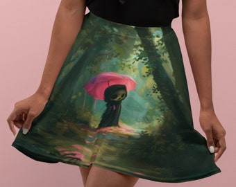 Lady Grimm "It's Too Sunny" Adorable Grim Reaper Skater Skirt / Deathly Cute Comfortable Swingy Women's Skater Skirt