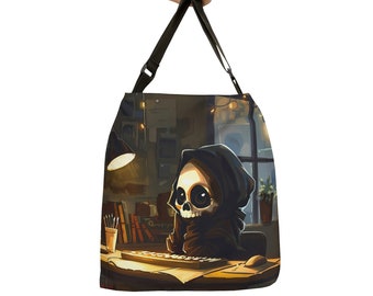 Lady Grimm "Writer's Block" Adorable bolso de mano Grim Reaper con correa ajustable / Tote funcional mortalmente lindo