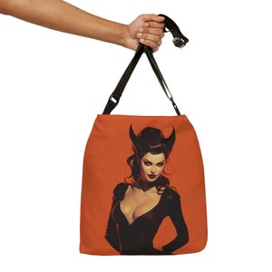 Retro Pinup Devil Woman - Vintage 40s Style - Adjustable Shoulder Strap - Retro Chic Carryall Adjustable Tote Bag