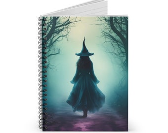 Enchanted Purple Forest Witch Silhouette Spiral Notebook - Gothic Gift Journal / Spell Book / Lined Diary For Notes + Doodling / Grimoire