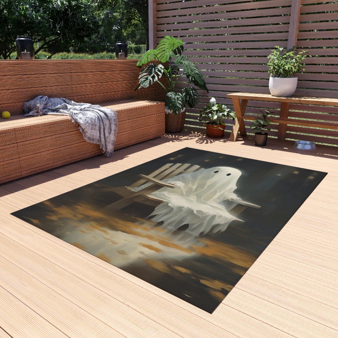 Cozy Fall Ghost in Adirondack Chair Outdoor Rug | Cute Ghost Autumn ...
