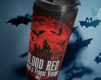Blood Red Stoker's Finest Tumbler | Bram Stoker's Dracula 1897 | Vampire Bat Gothic Tumbler | Dracula Castle Travel Mug | Spooky