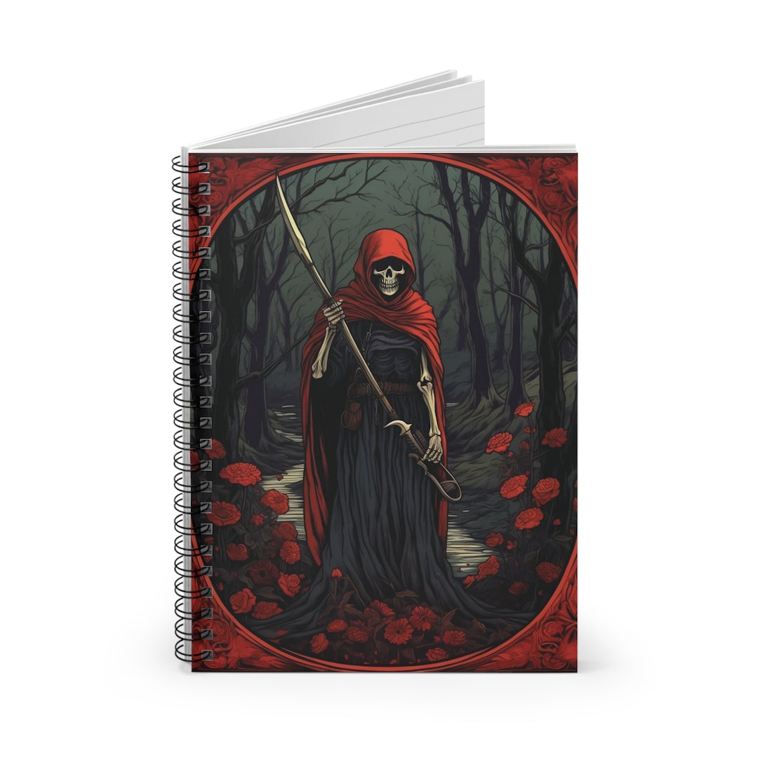 Grim Reaper Sentinel Tarot Card Style Spiral Notebook Gothic Gift Diary Lined Journal for Notes