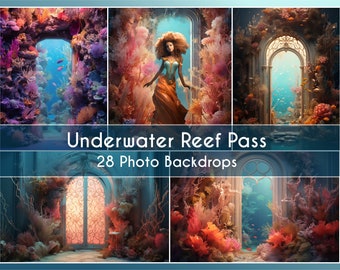 28 Photo Backdrop Set, Underwater Reef Pass Digital Fantsy Backgrounds
