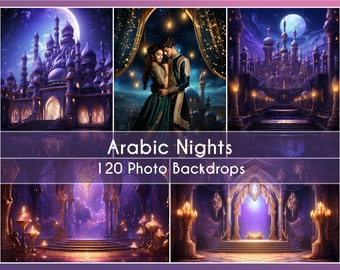 120 Photo Backdrop Set, Arabic Night, Digital Background Fine Art Canva Studio