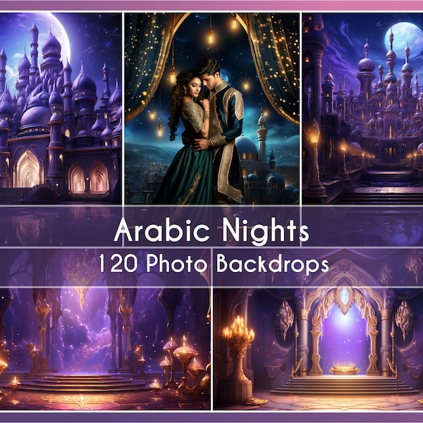 120 Photo Backdrop Set, Arabic Night, Digital Background Fine Art Canva Studio