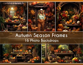16 Photo Backdrop Set, Autumn Season Frame, Digital Background Fine Art Canva Studio
