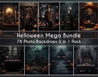 78 Photo Backdrop Set, Horror Halloween backgrounds Mega Bundle