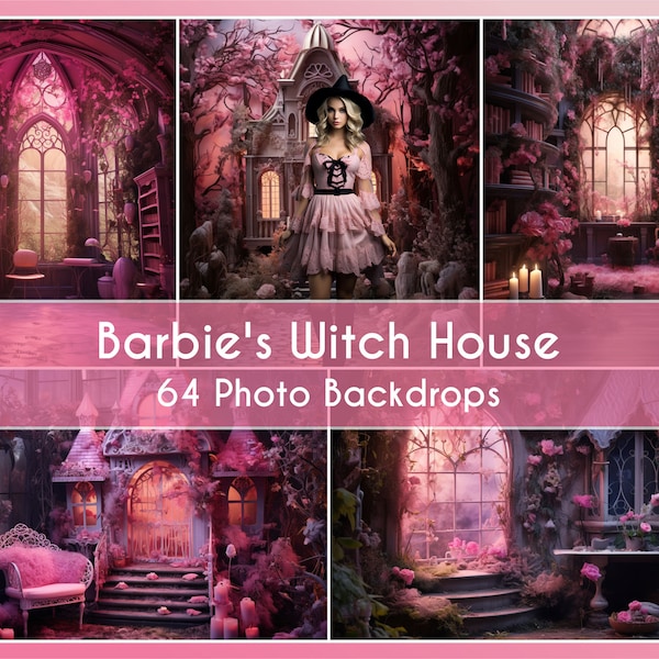 64 Photo Backdrops Set, Barbies Witch Hous Scenario, Digital Backgrounds Studio