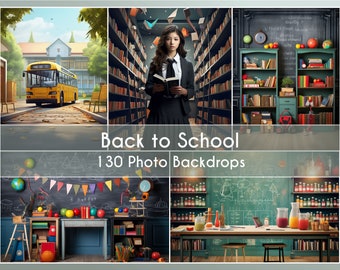 130 Photo Backdrop Set, Back to School, Digital Background Fine Art Canva Studio