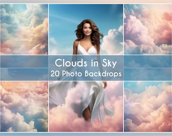 20 Photo Backdrop Set, Realistic Clouds Digital Background Fine Art Canva Studio