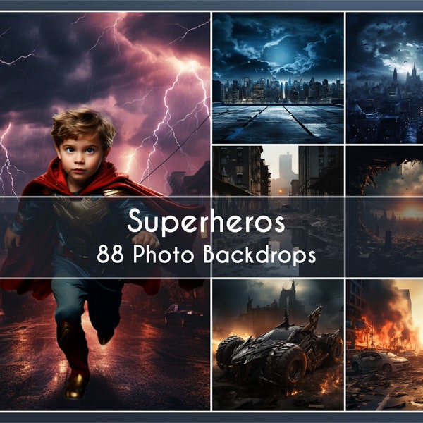 88 Photo Backdrops Set, Superheros Scenario, Digital Backgrounds Studio