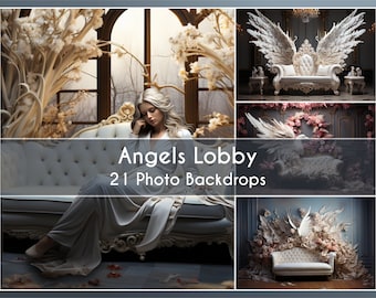 21 Photo Backdrop Set, Angels Lobby, Digital Background Fine Art Canva Studio