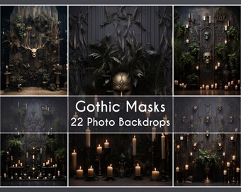 22 Photo Backdrops, Gothic Masks Digital Art Photo Background Set