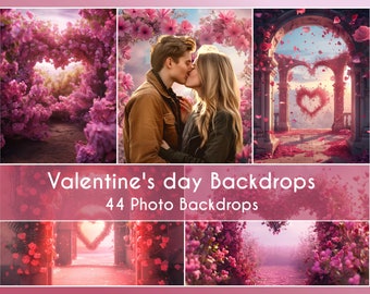 44 Photo Backdrop Set, Valentine's Day Backdrops, Digital Backgrounds Fine Art Backdrops