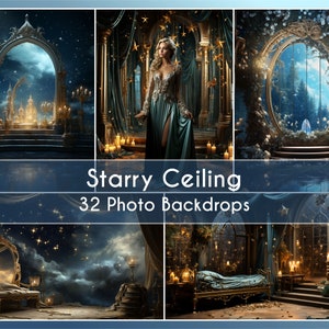 32 Photo Backdrop Set, Magic Starry Ceiling, Digital Background Fine Art Canva Studio