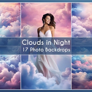 17 Photo Backdrop Set, Realistic Clouds in the Night Digital Background Fine Art Canva Studio