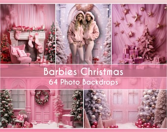 64 Fotokulissen Set, Christmas Barbie Backdrops, Digitale Hintergründe Fine Art pink Backdrops