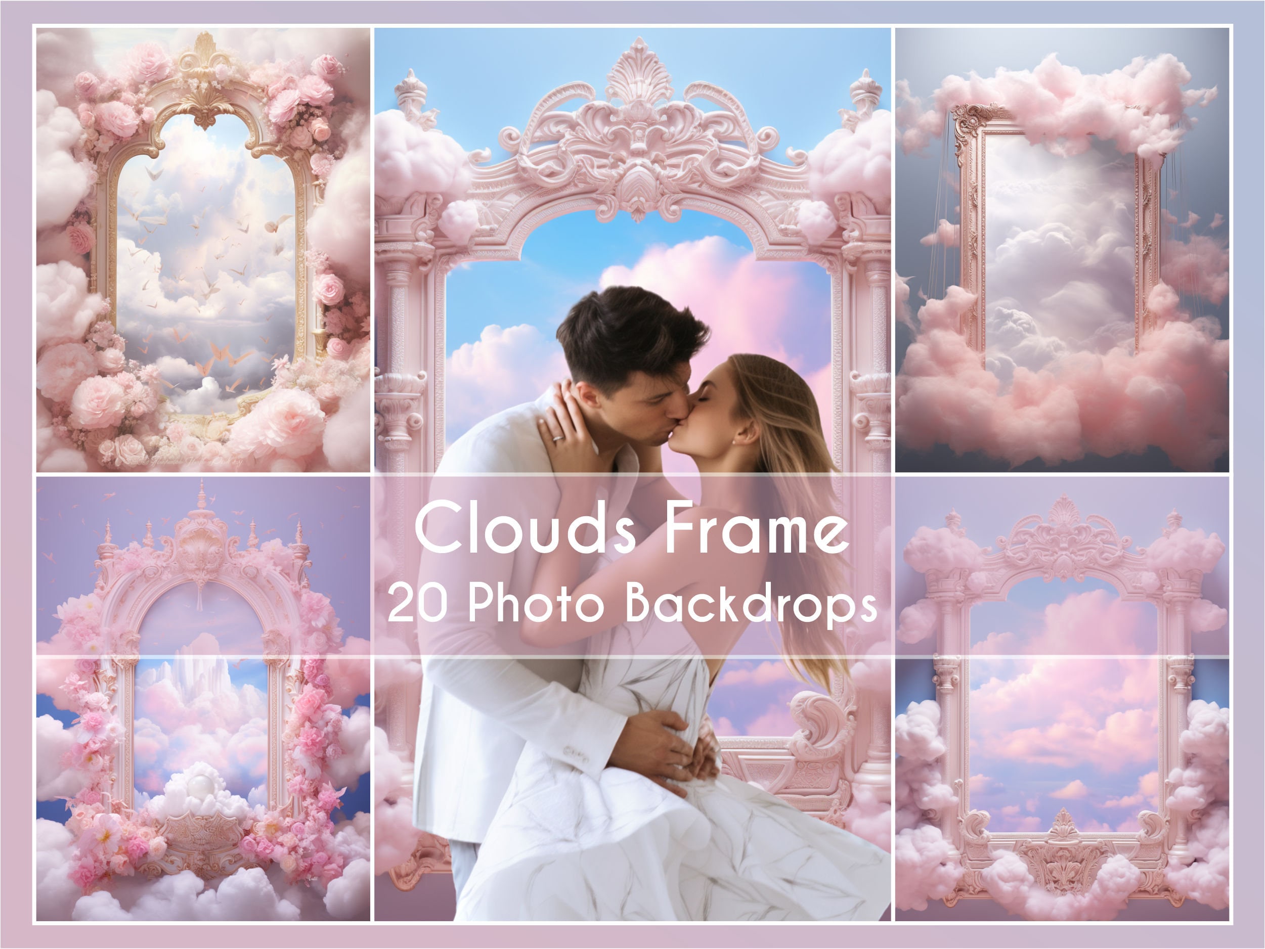20 Photo Backdrop Set, Frame of Clouds Digital Background Fine Art ...