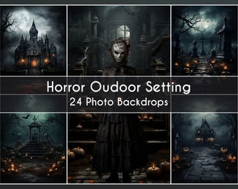 24 Photo Backdrop Set, Horror Halloween backgrounds oudoor