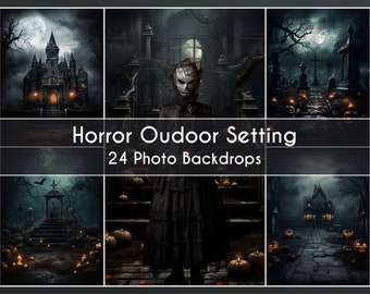 24 Photo Backdrop Set, Horror Halloween backgrounds oudoor