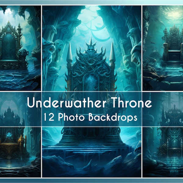 12 Underwater Photo Backdrops Set, Underwater Throne  in a fantastic underwater World