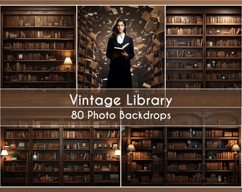 Ensemble de 80 décors photo, bibliothèque vintage, arrière-plans numériques, arrière-plans d'art