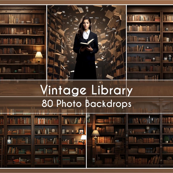 80 Fotokulissen Set, vintage Bibliothek, Digitale Hintergründe Fine Art Backdrops