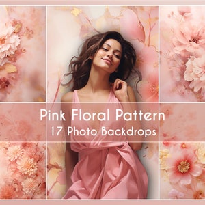 17 Photo Backdrop Set, Pink Floral Pattern Fine Art Canva Studio