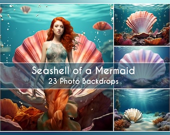 23 Photo Backdrop Set, Seashell of a Mermaid, Digital Fantsy Backgrounds underwater